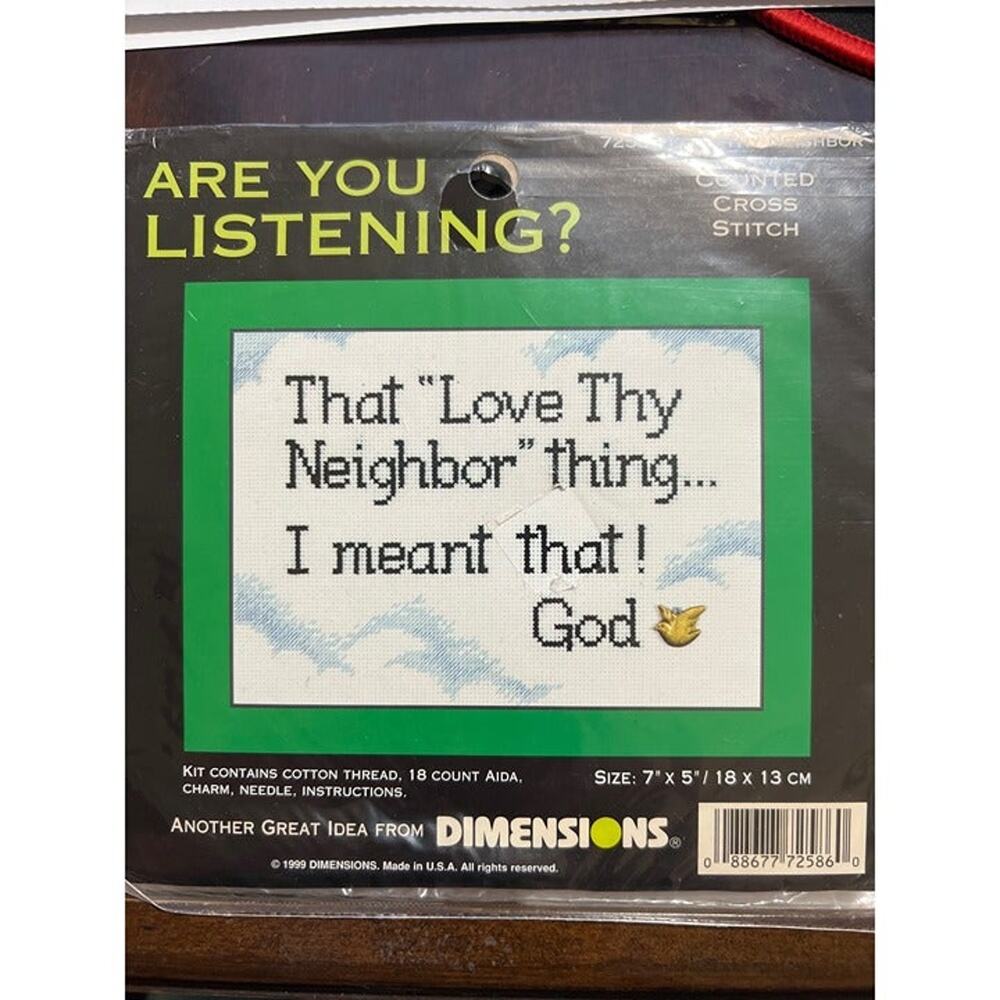 NWT Dimensions Are You Listening Counted Cross Stitch "That Love They Neighbor t